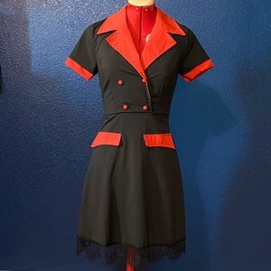 Cute black vintage costume dress w red detailing